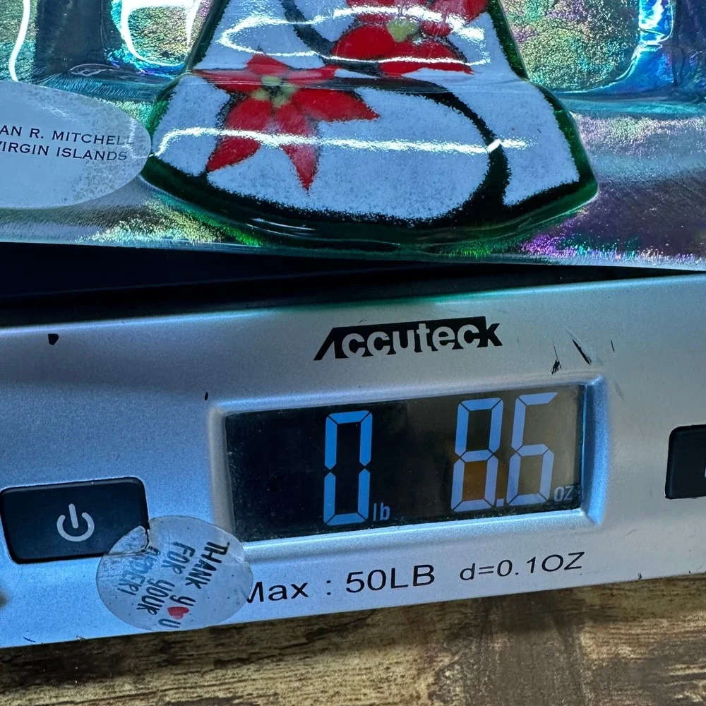 Jan R Mitchell Virgin Islands Fused Glass Angel Poinsettia Iridescent Dish 6in
